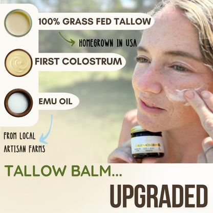 Wild Gold Tallow 100% Grass Fed Tallow Balm with Colostrum & Emu Oil - Handmade Whipped Beef Tallow for Face and Body, Sensitive Skin Tallow Moisturizer made with True First Colostrum, (Unscented)