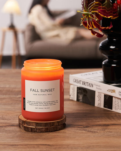 M&SENSE Fall Sunset Amber Scented 19.4oz 110 Hours Long Lasting Slow Burning Candle for Housewarming, Large Natural Soy Organic Relaxing Aromatherapy Candle Gifts for Women Men