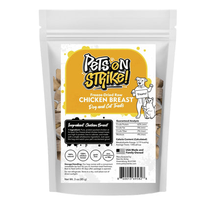 PETS ON STRIKE Freeze Dried Chicken Breast for Dogs & Cats – Single Ingredient Dog Treats – USA Sourced & Made – High Protein, All Natural, Grain Free – Raw Freeze-Dried Training Treats (3oz)