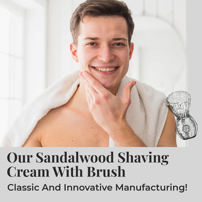 American Shaving Co. Sandalwood Shaving Cream For Men With Shaving Brush 8 oz, Made in USA, Easy Application, Quality Potent Ingredients, Non-GMO, GMP Certified, Cruelty-Free Products