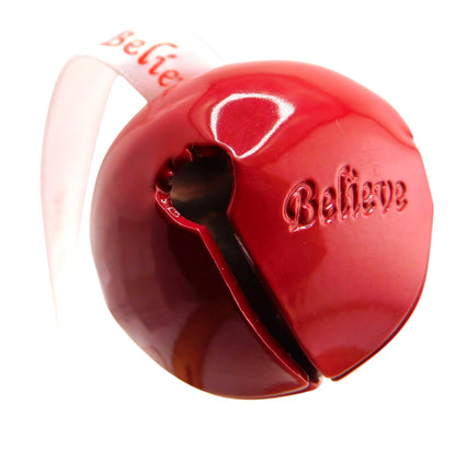Believe Bell Ornament Red Metal Tree Decoration in Resealable Christmas Expressions Gift Bag, Made in The USA