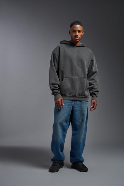 Expert Brand USA-Made Men's Oversized Heavyweight Cotton Pullover Hoodie, Charcoal, Large