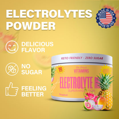 Dr. Price’s Electrolyte Mix | Sugar-Free Hydration Powder with 72+ Trace Minerals | No Sugar, Fast-Dissolving Electrolytes Powder Packets | Tropical, 90 Servings