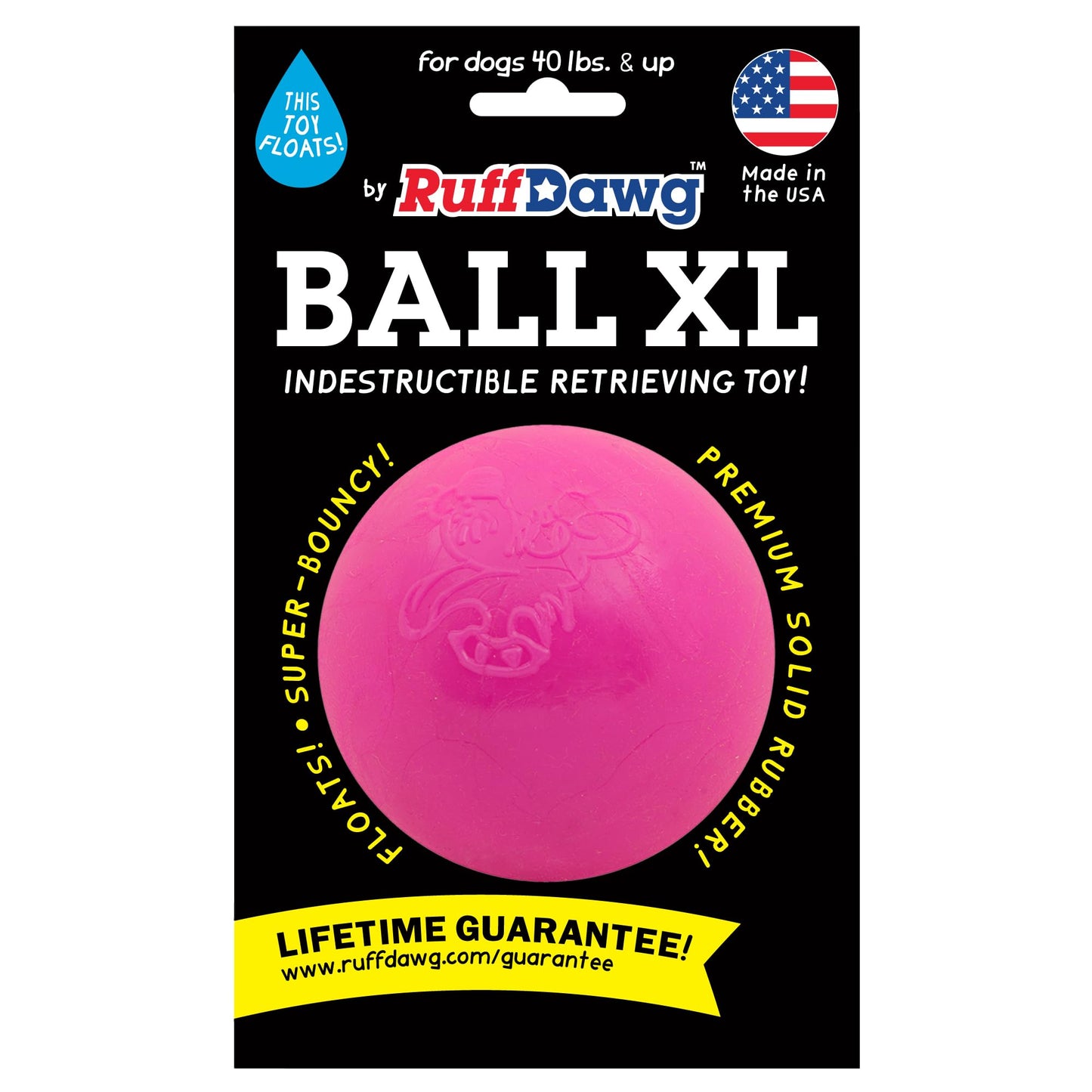 Ruff Dawg Ball XL - Tough and Durable Dog Toy for Large Breeds - Made in The USA - Bright Neon Colors for Fetch and Play on Land or Water