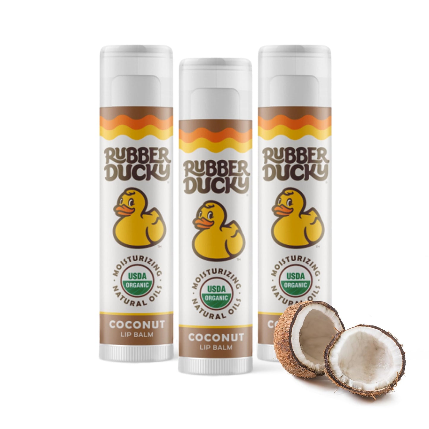 Rubber Ducky Sunscreen - Organic Lip Balm for Women, All Natural Lip Balm Stick with Vitamin E - Moisturizing & Hydrating Chap Stick for Dry Lips - Untinted and Non-Toxic Lip Care - Coconut, 3 Pack