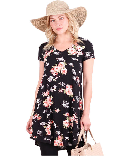 Popana Womens Short Sleeve Summer Tunic Tops to Wear with Leggings Loose Fit Made in USA Floral