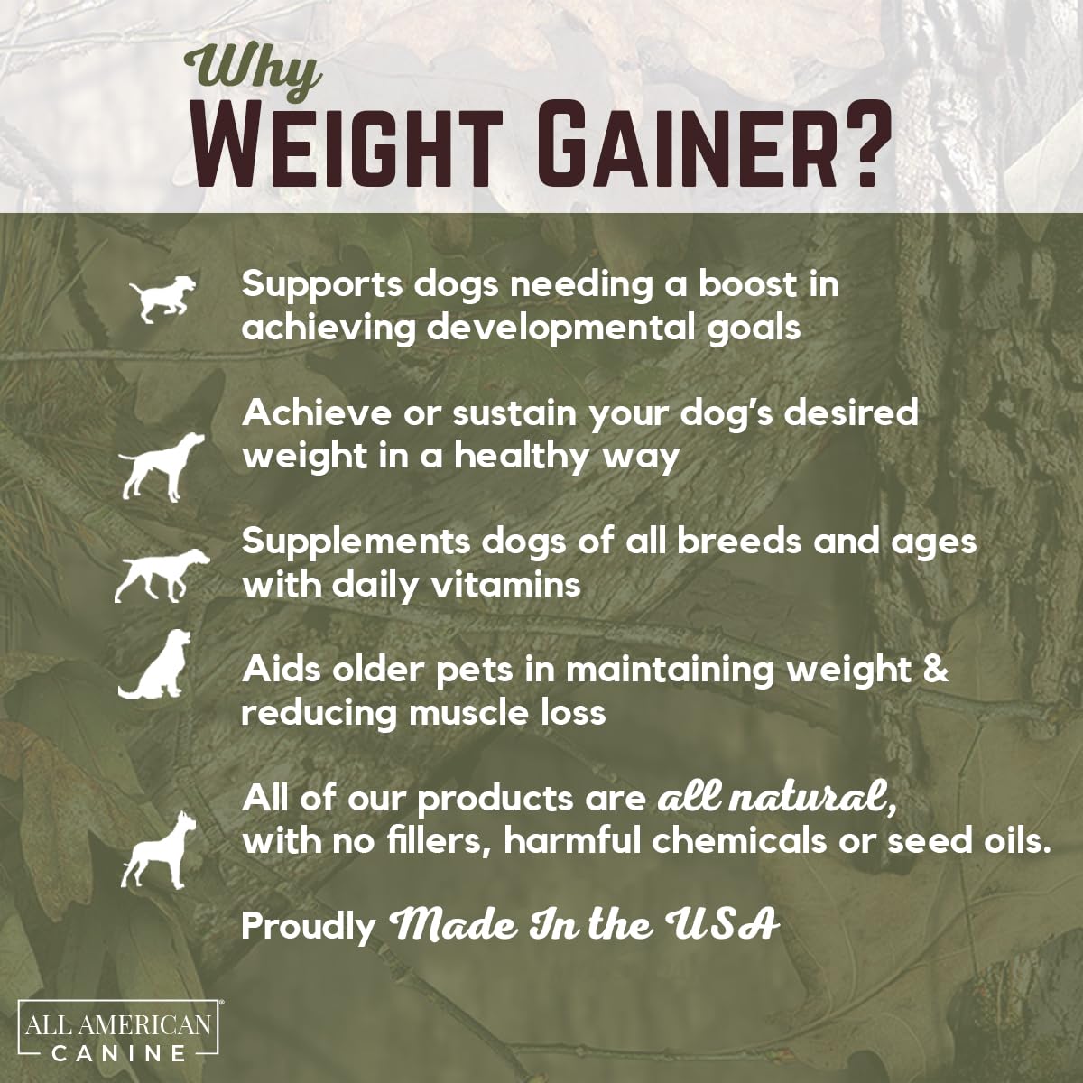 All American Canine Dog Weight Gainer Liquid – High Calorie Dog Food Supplement for Rapid Weight Gain, Mass, and Recovery – Appetite Stimulant – 60 Servings
