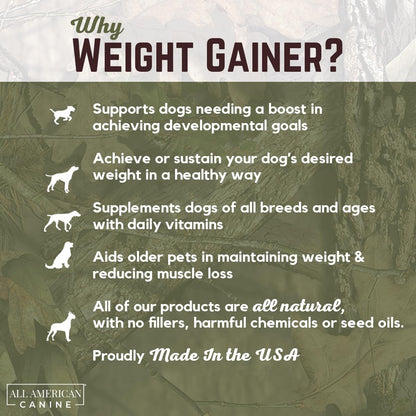 All American Canine Dog Weight Gainer Liquid – High Calorie Dog Food Supplement for Rapid Weight Gain, Mass, and Recovery – Appetite Stimulant – 60 Servings