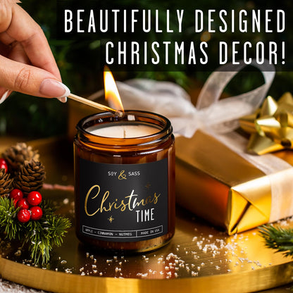 Christmas Candles Scented – ‘Christmas Time’ Soy Christmas Candle, w/Apple, Cinnamon, Clove - Infused with Essential Oils I Holiday Candles I 9oz, 50Hr, Made in USA