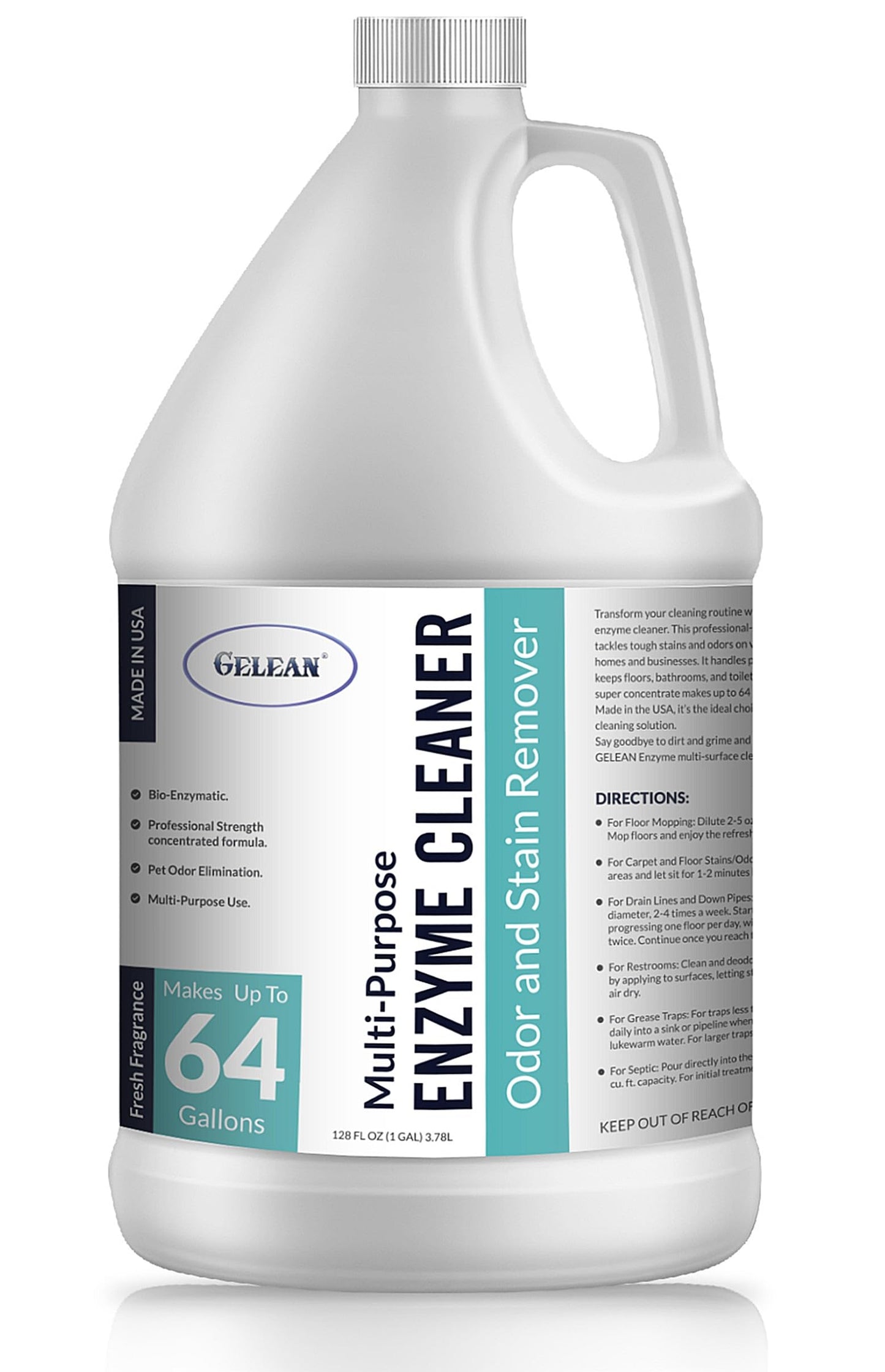 Multi-Purpose Probiotic Enzyme Cleaner, Made in USA - Pet Stain and Odor Remover - Concentrated - Professional & Home Strength Drains, Floors, Bathrooms, Toilets Trash Can, (1 gallon, Fresh fragrance)