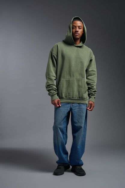 Expert Brand USA-Made Men's Oversized Heavyweight Cotton Pullover Hoodie, Sage, Large