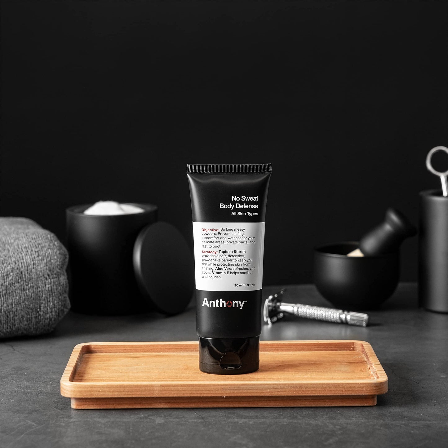 Anthony No Sweat Body Defense Deodorant for Men, Anti-Chafing & Anti-Itch Cream-to-Powder Lotion for Groin, Thighs & Underarms, Talc-Free, Absorbs Moisture, Sweat & Odor Control, 3 fl oz