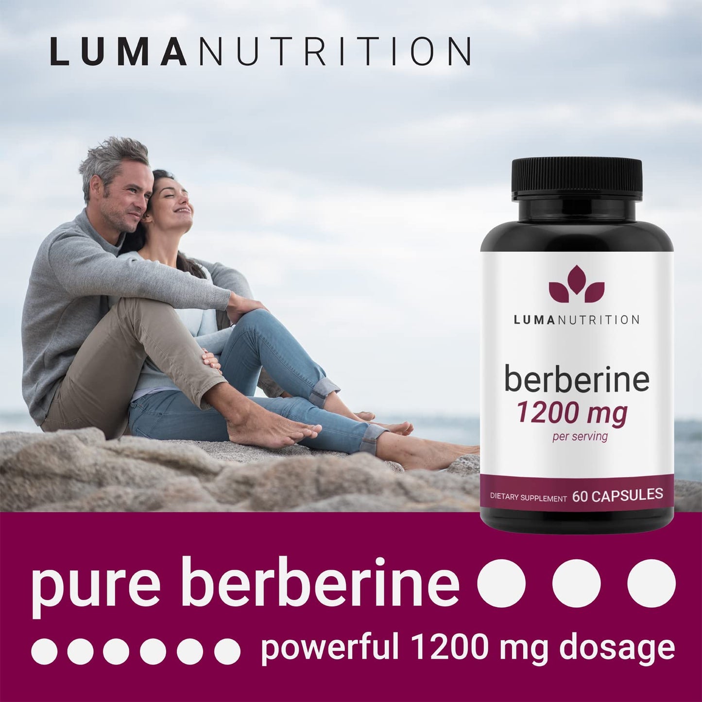 Luma Nutrition Berberine Supplement - Berberine HCL 1200mg Per Serving - Vegan, Gluten Free, Non-GMO - 60 Capsules