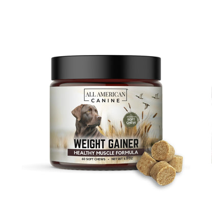 All American Canine Dog Weight Gainer Chews – High Calorie Dog Food Supplement for Rapid Weight Gain, Mass, and Recovery – Appetite Stimulant – 60 Chews