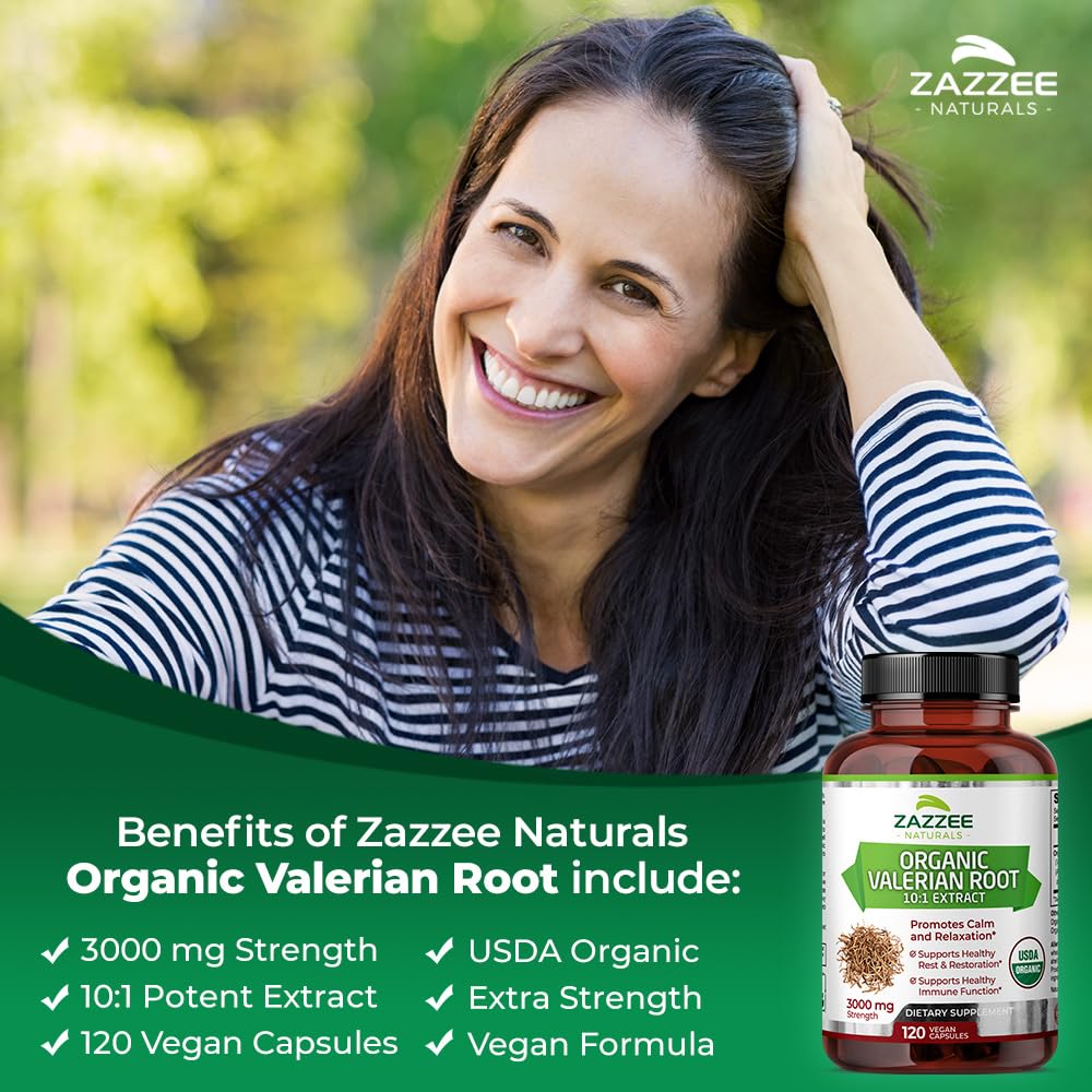 Zazzee USDA Organic Valerian Root 10:1 Extract, 3000 mg Strength, 120 Vegan Capsules, 4 Month Supply, Valeriana officinalis, 10X Potency, 100% Vegetarian, All-Natural, Non-GMO, Made in The USA