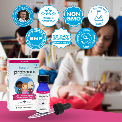 Probonix Humarian Liquid Probiotics for Women - 12-Strain Probiotic Drops to Fortify Women’s Gut Health, Vaginal Health, Immunity and Overall Wellness - 30-Day Supply - Delicious Grape Flavor