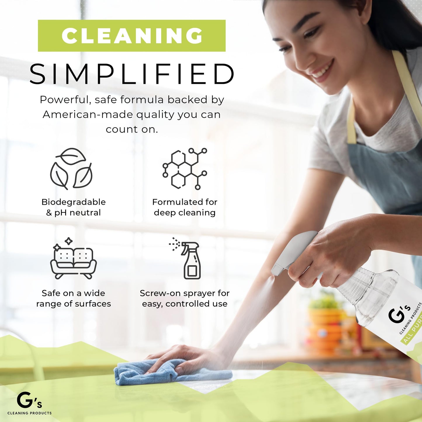 G's Cleaning Biodegradable All Purpose Cleaner – 32 oz Non-Toxic Natural Cleaning Spray – Multipurpose Cleaner Spray for Multi Surface, Kitchen, Counter Top, Furniture, Floor, Home and Household