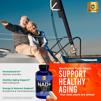 YAM Health Liposomal NAD Nicotinamide Riboside Equivalent with Trans-Resveratrol 300mg, Premium Halal NAD Supplement for Energy Metabolism, DNA Repair and Longevity, Vegan, Non-GMO (60 Count)