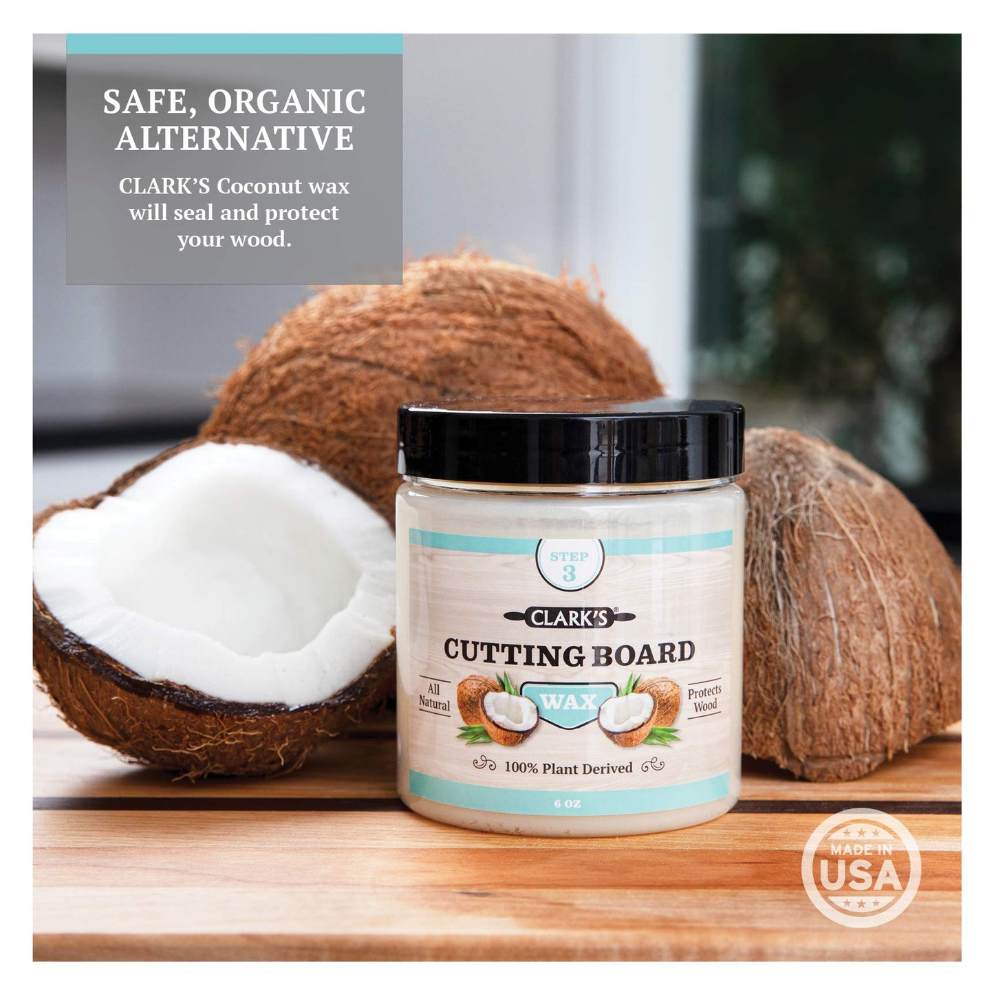 CLARK'S Cutting Board Care Kit with Coconut Oil - Includes Butcher Block Oil and Wax - Made with Refined Coconut Oil, Natural Beeswax, and Carnauba Wax - For Kitchen Countertops and Butcher Blocks