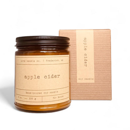 Apple Cider Soy Candle | Apple, Cinnamon, Anise Scented | 8 oz. | 40 Hour Burn Time | Non-Toxic, Phthalate-Free, Dye-Free | Hand-Poured | Amber Jar | Cotton Wick | Made in The USA