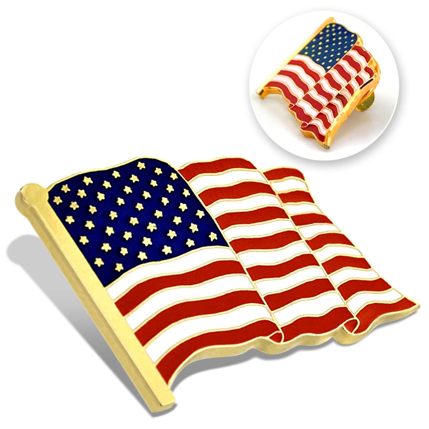 PinMart American Flag Lapel Pin – Made in the USA -Patriotic Waving United States Nickel Plated Enamel Pins for Coats, Suit Jackets and Lanyards