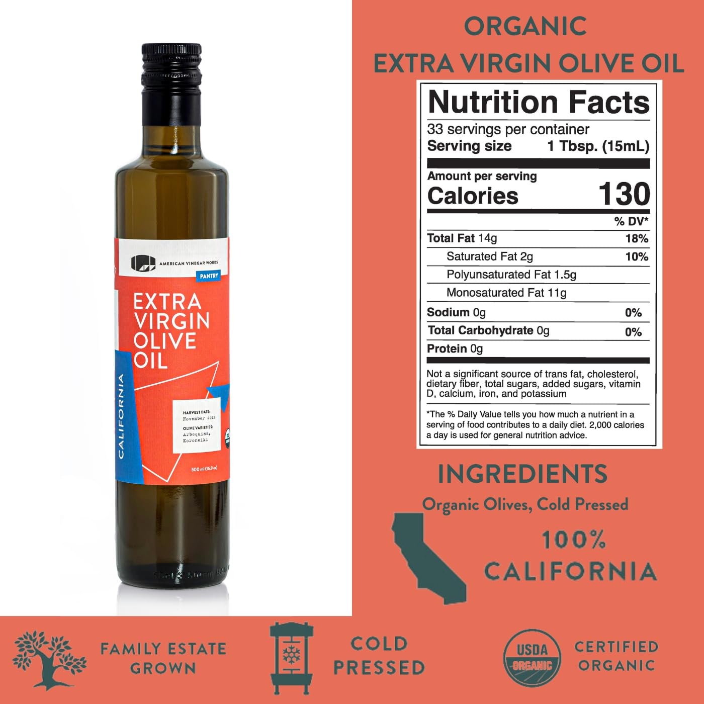 American Vinegar Works - Organic Extra Virgin Olive Oil & Red Wine Vinegar - 8.5oz of Red Wine Vinegar and 16.9oz of EVOO - Perfect ratio for Salad Dressing, Marinades, and More! Great Gift Giving