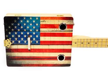 "Old Glory" 3-string Acoustic-Electric Cigar Box Guitar - Fun to Play, Made in the USA!