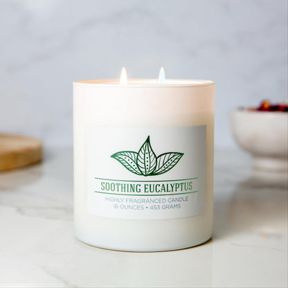 Carolina Soothing Eucalyptus Scented Candle, 16 oz Wellness Relaxing Aromatherapy Candle, 2 Wick White Jar Soy Blend Wax, Candles for Home, 60H Burn - Made in The USA