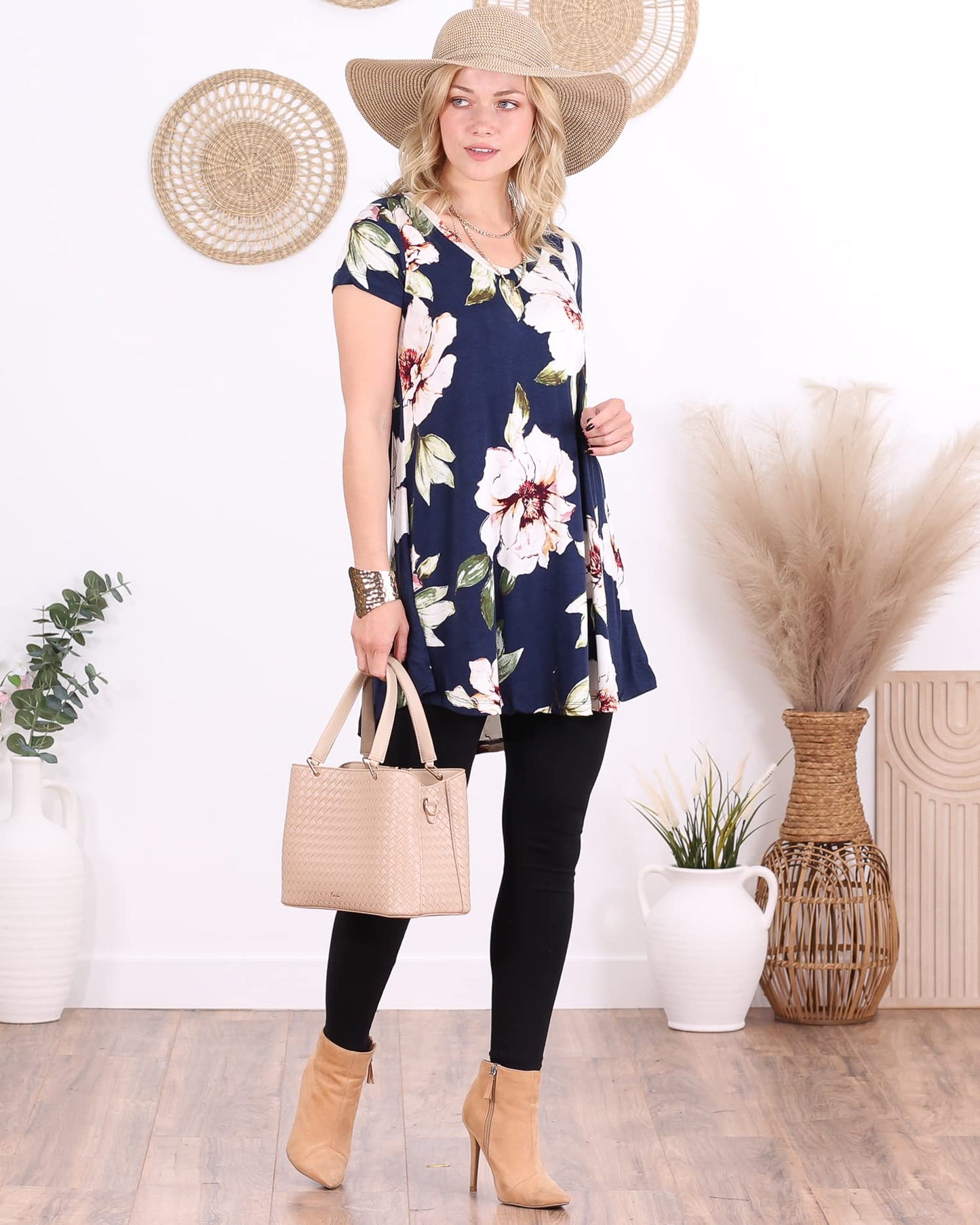 Popana Womens Short Sleeve Summer Tunic Tops to Wear with Leggings Loose Fit Made in USA