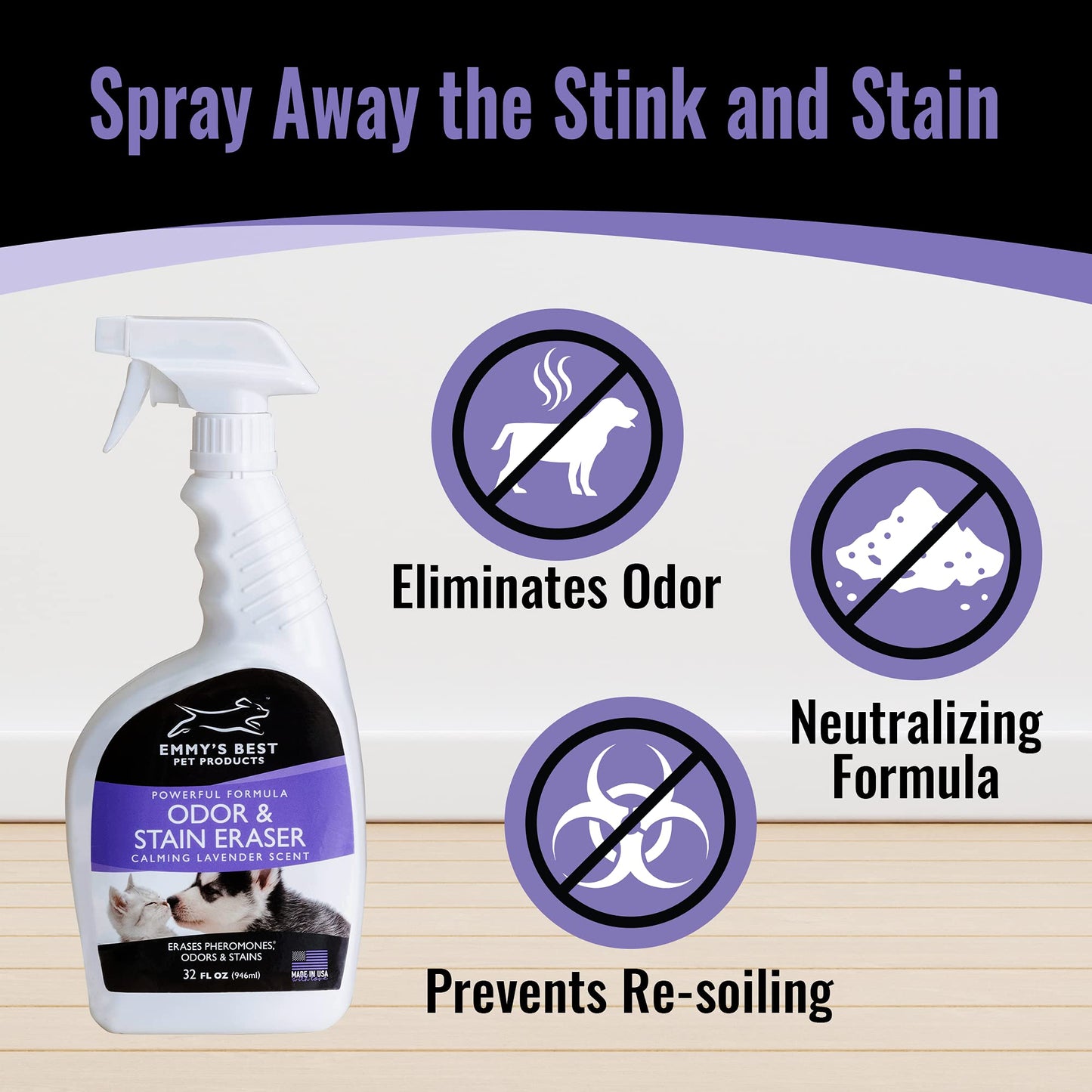 EBPP Odor & Stain Eraser - Made in The USA - Pet Odor Absorber and Room Deodorizer for Home Use - Odor Remover and Urine Odor Eliminator - Lavender Enzyme Carpet Cleaner