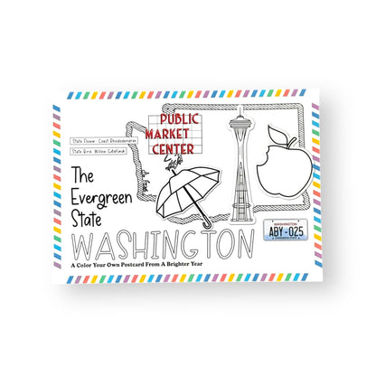 A Brighter Year Color Your Own Postcard - Washington State - 5"x 7", Premium Quality, Sturdy Cardstock, Sized for Mailing, Illustrations - Stress & Anxiety Relief