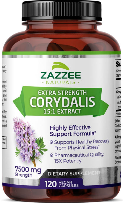 Zazzee Extra Strength Corydalis 15:1 Extract, 7500 mg Strength, 120 Vegan Capsules, Concentrated and Standardized 15X Extract, 100% Vegetarian, Premium Grade, Conolidine, All-Natural and Non-GMO