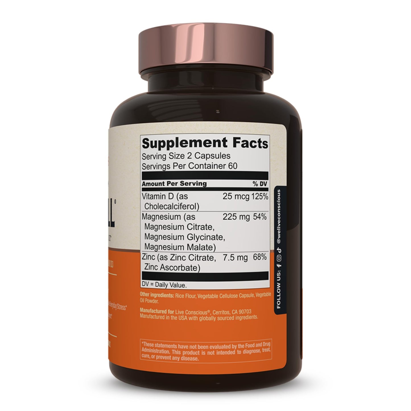 Live Conscious Magwell Magnesium Zinc & Vitamin D3 - Magnesium Glycinate, Malate, & Citrate - Triple Supplement for Women & Men - for Sleep, Bone, Heart, Immune Support - 120 Caps