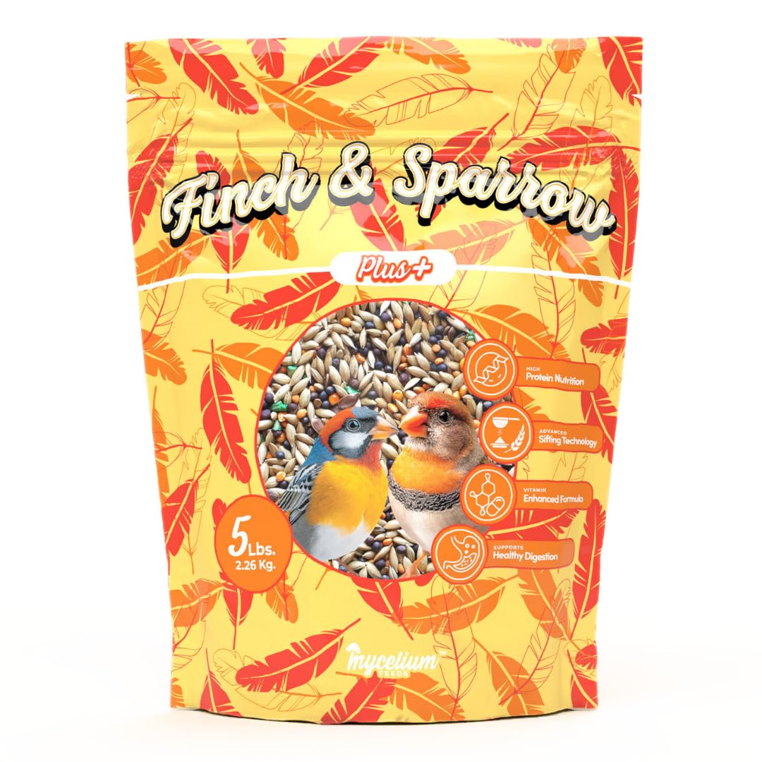 Mycelium Organic Finch & Sparrow Plus Feed (5 LB Bag) | High-Protein, Vitamin-Enriched Wild Bird Seed for Finches & Sparrows | Easy to Digest Seeds, Filler-Free | Non-GMO, Made in USA