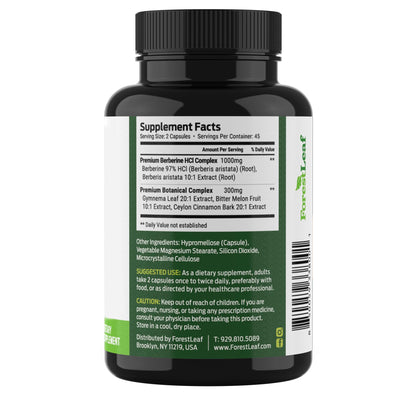 ForestLeaf Berberine Supplement - 1300mg per Serving - Ultra High Potency Berberine HCl with Ceylon Cinnamon, Bitter Melon & Gymnema - Weight Management Support - 90 Caps