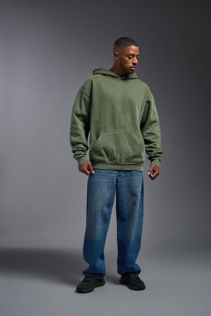 Expert Brand USA-Made Men's Oversized Heavyweight Cotton Pullover Hoodie, Sage, Large
