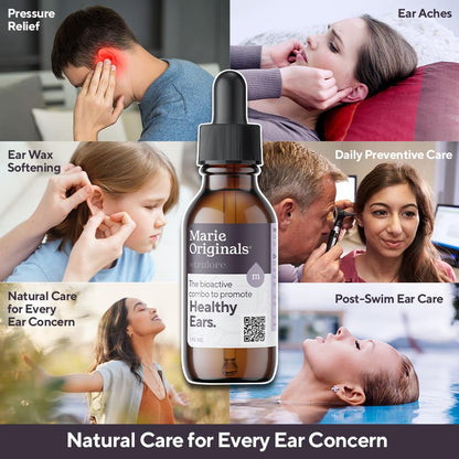 Marie Originals Natural Ear Oil Drops | Mullein Garlic Oil Ear Drops for Infection Prevention, Herbal Ear Ache Drops for Adults, Kids & Pets, Soothes Ear Pain & Wax Removal, Earache Remedies (1 Pack)