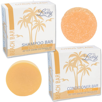 Luxiny Shampoo and Conditioner Bar Set - Sulfate Free, Moisturizing, All Hair Types (Citrus Splash) - 1 Shampoo Bar, 60g & 1 Conditioner Bar, 50g - Made in USA