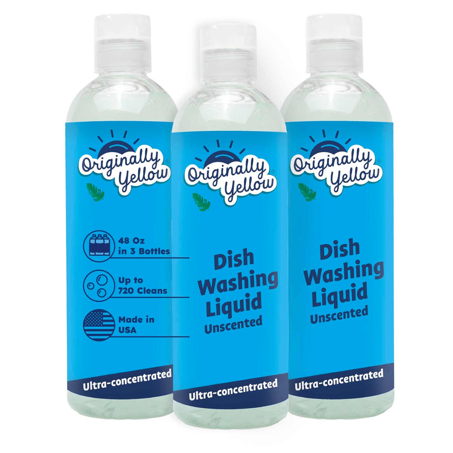 Originally Yellow USA Made Unscented Natural Dish Soap | Hypoallergenic Soap Great For Sensitive Skin as well as Pet & Baby Safe | Bulk 3 Pack