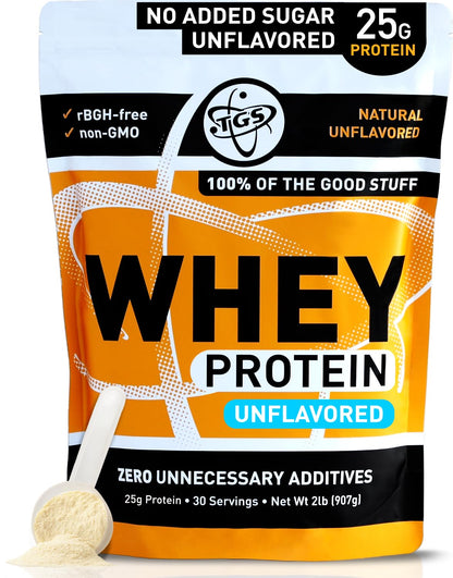 TGS Nutrition Whey Protein Powder Unflavored, Unsweetened, Keto Friendly - Low Carb, Low Calorie, No Soy, Made in USA