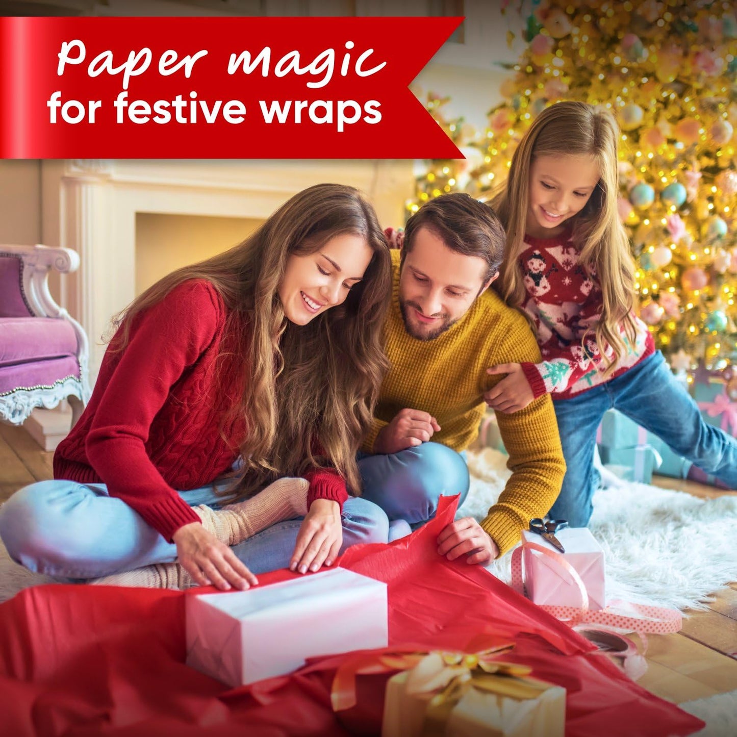 Paclord 12" x 1200" (100 ft) Red, Green, White Christmas Kraft Paper Set, 3 Rolls, 45 lbs - Made in USA Christmas Art Colored Paper, Gift Wrapping