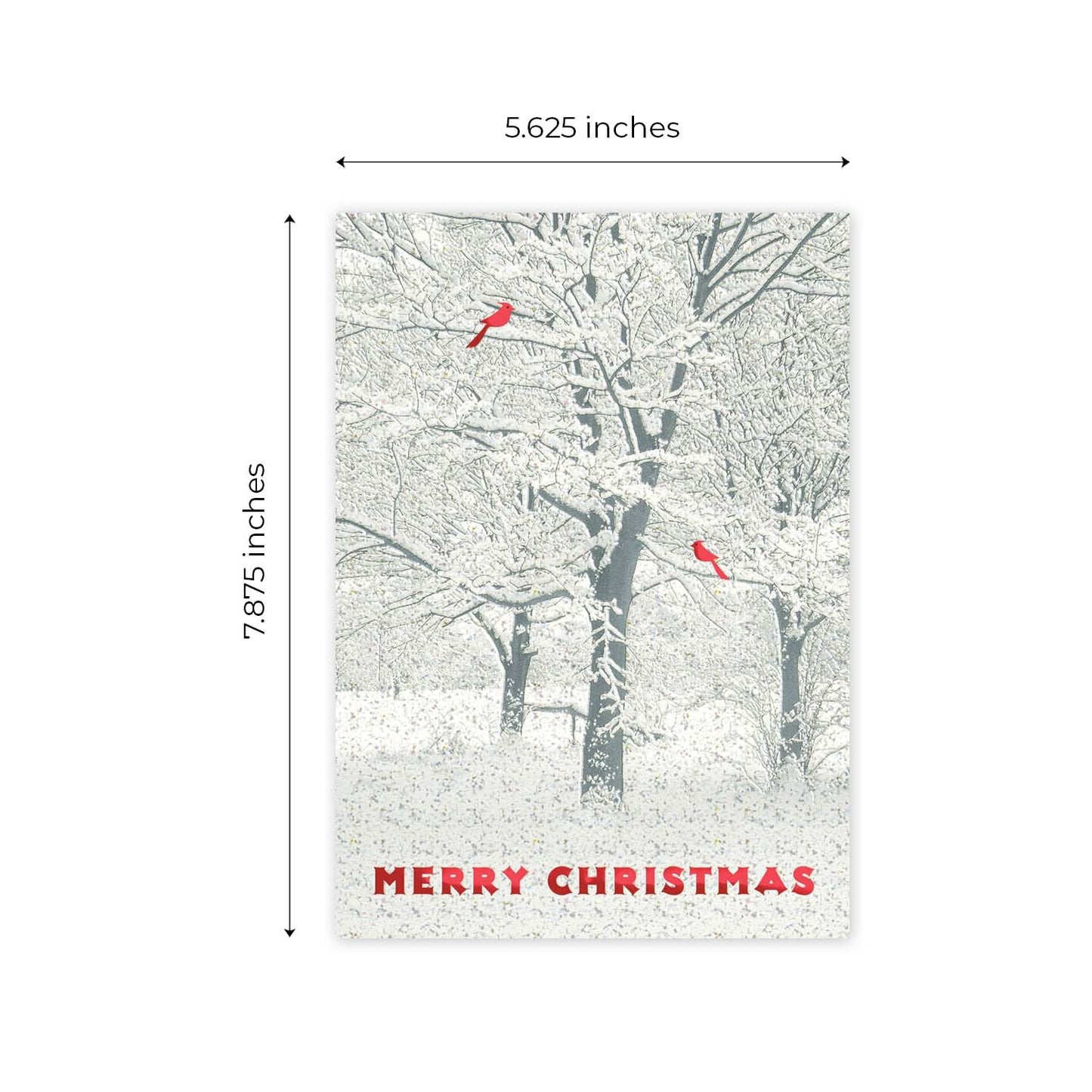 Masterpiece Snowy Trees And Cardinals Christmas Cards / 15 Winter Holiday Cards Set With Glitter And Red Foil With White Envelopes / 5 5/8" x 7 7/8" Sparkling Snow Greeting Cards With Inside Verse