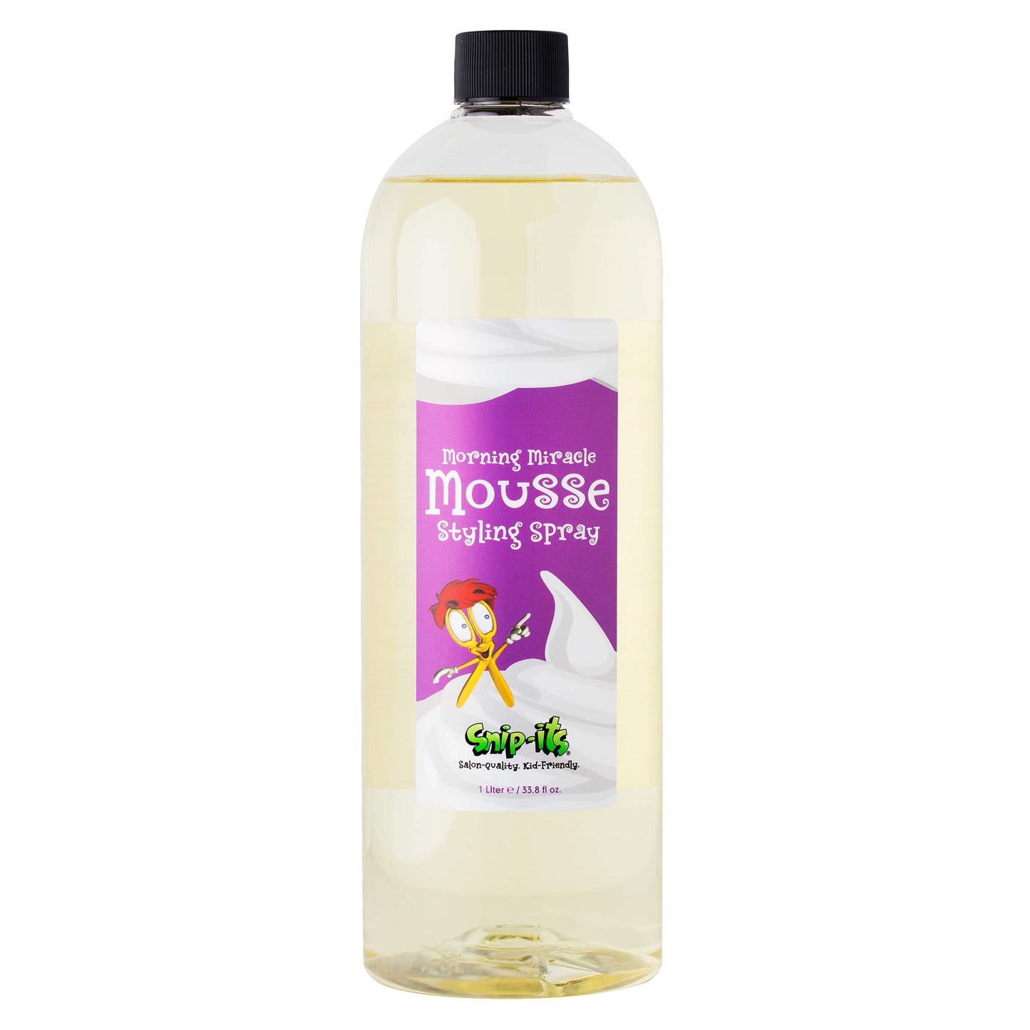 Snip-its Morning Miracle Natural Hair Mousse Spray 1 Liter Refill Bottle | Light Hold Salon-Quality Mousse for Kids' Unruly or Curly Hair - Made in USA
