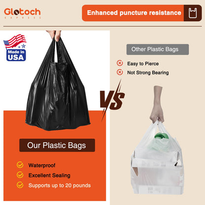 Glotoch 1000 Count Plastic T-shirt Bags Black, 11.5" x 6.5" x 21" Grocery Bags with Handles for Restaurant, Retail, Grocery Store, Takeout, Convenience Stores, Shopping Bag in Bulk