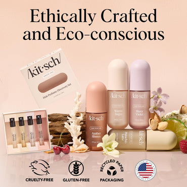 Kitsch Hair Perfume For Women (Discovery Set) - Pistachio Latte, Warm Sugar, Sheer Violet & Amber Waves - Patented Odor-Eliminating Technology, Hair Spray and Body Mist - 4 x 1.5ml