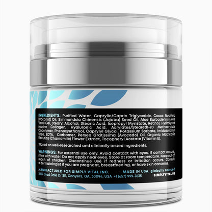 SimplyVital Collagen, Retinol & Hyaluronic Acid Cream - Anti-Aging Face Moisturizer for Face, Neck & Décolleté - Made in USA, Daily Moisturizer Face Cream - 1.7 fl.oz.