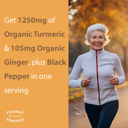 Thomas' all-natural Remedies Turmeric Curcumin and Ginger with Black Pepper, Organic Turmeric Joint Support Supplement- 95% Curcumin - NO fillers, Vegan - 120ct