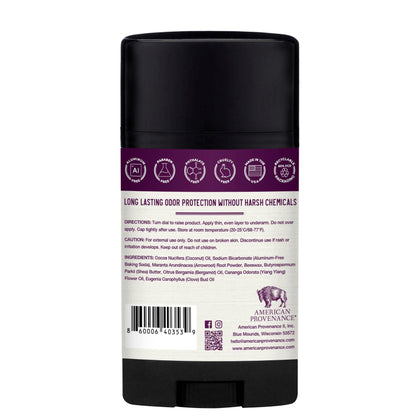 American Provenance Aluminum Free Natural Deodorant For Women and Men - Ylang Ylang and Clove - 24 Hour Odor Protection - Cruelty Free - Made in the USA (1 pack)