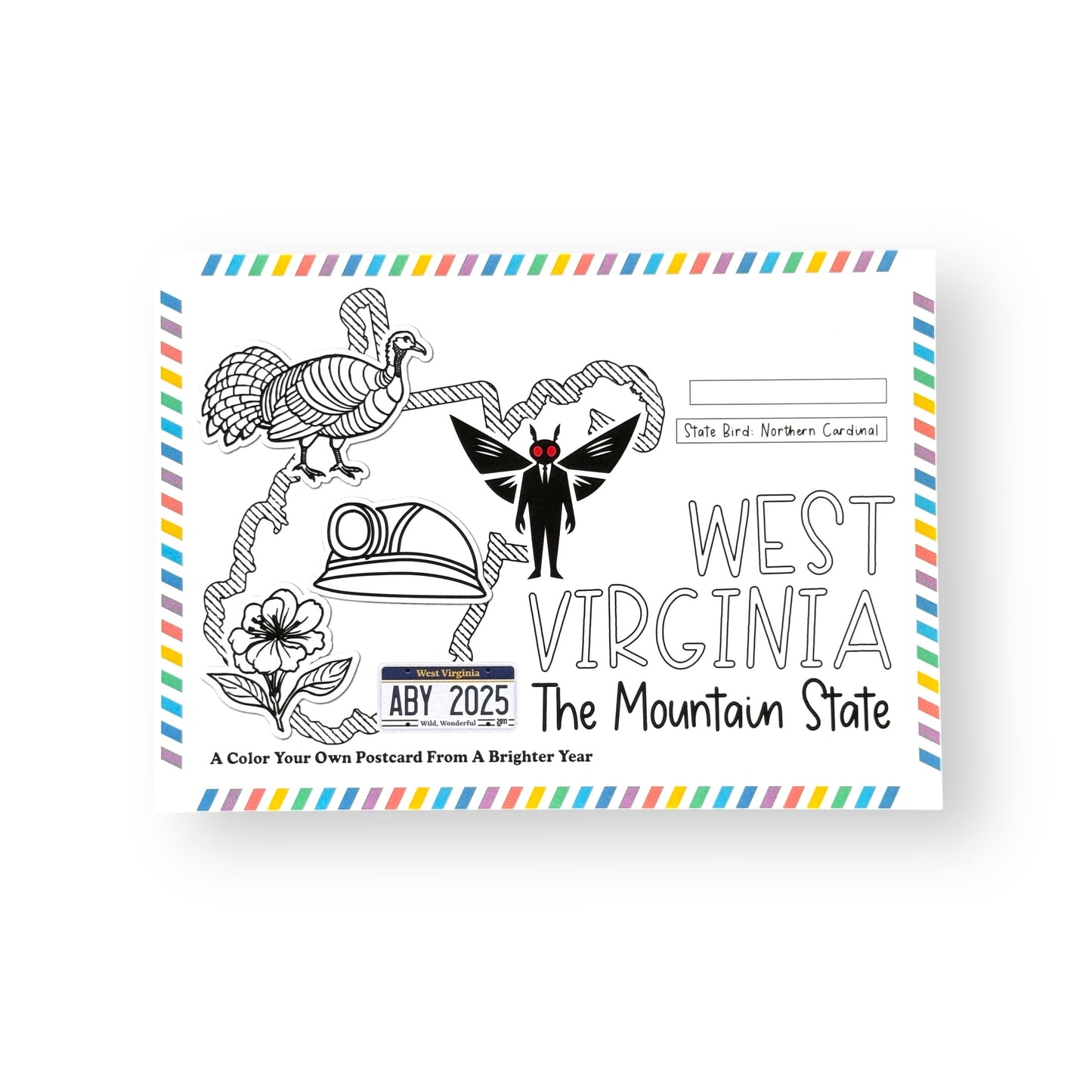A Brighter Year Color Your Own Postcard - West Virginia State - 5"x 7", Premium Quality, Sturdy Cardstock, Sized for Mailing, Illustrations - Stress & Anxiety Relief