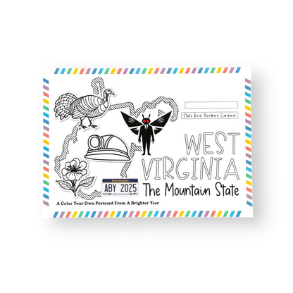 A Brighter Year Color Your Own Postcard - West Virginia State - 5"x 7", Premium Quality, Sturdy Cardstock, Sized for Mailing, Illustrations - Stress & Anxiety Relief